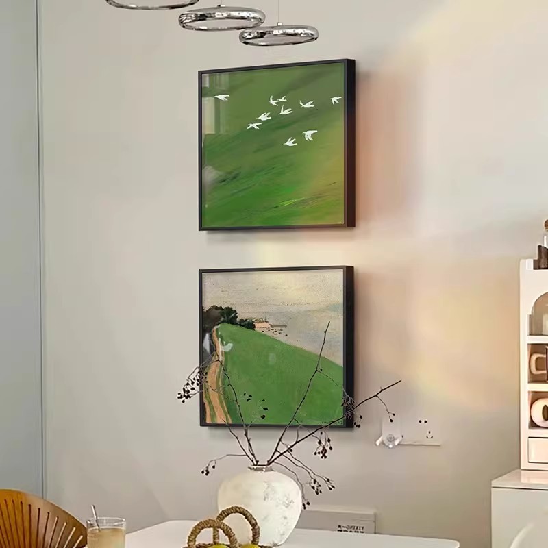 田园飞鸟装饰画方形北欧仿油画风景简约小众高级感卧室客厅摆挂画