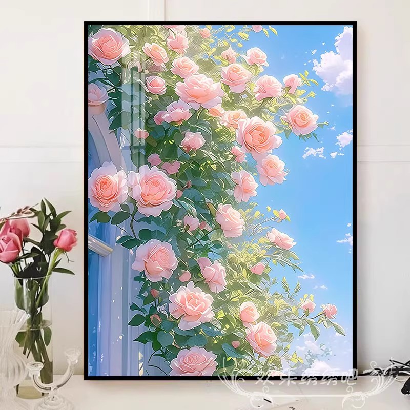 蔷薇花卉治愈清新装饰画成品仿油画风景唯美高级感卧室客厅摆挂画图片