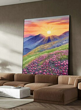 田园花海日出装饰画仿油画风景唯美治愈清新高级感卧室客厅摆挂画