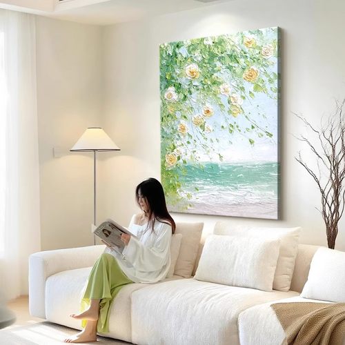法式奶油风治愈系绿色装饰画仿油画风景小清新唯美卧室客厅摆挂画