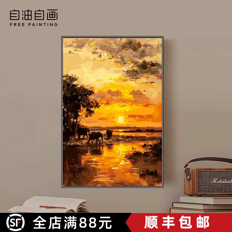 晨光映像日出大海装饰画成品仿油画风景唯美高级感卧室客厅摆挂画