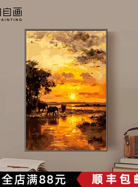 晨光映像日出大海装饰画成品仿油画风景唯美高级感卧室客厅摆挂画