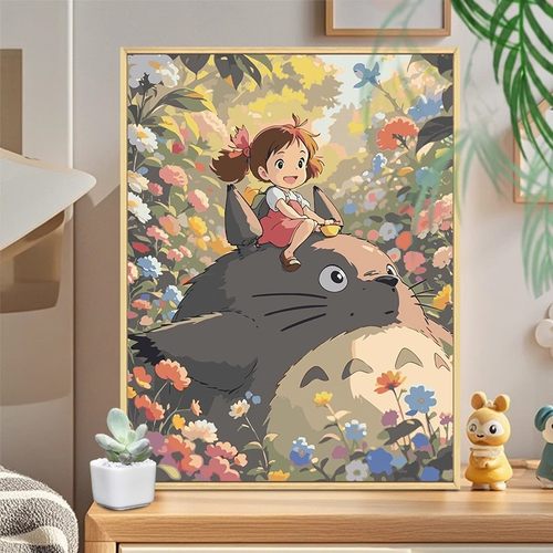 宫崎骏龙猫卡通装饰画成品仿油画风景动漫治愈唯美卧室客厅摆挂画