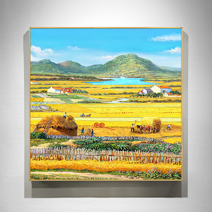 丰收餐厅装饰画仿油画风景田园唯美治愈方形复古艺术卧室客厅挂画