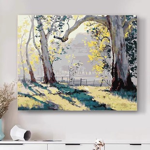 复古森林装 卧室客厅摆挂画 饰画成品仿油画风景唯美清新高级感横版