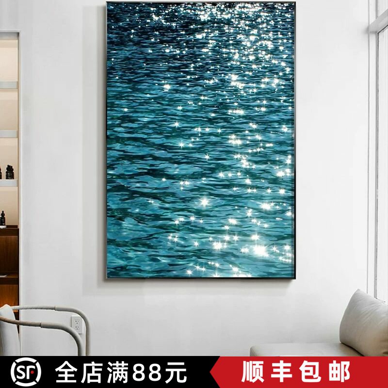 蓝色大海装饰画简约清新唯美高级感光影氛围北欧风卧室客厅摆挂画