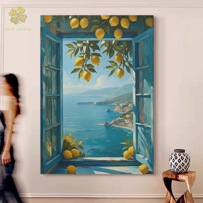 窗外风景北欧现代装饰画仿油画唯美小众艺术高级感卧室客厅摆挂画