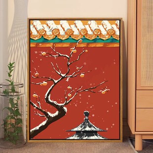冬日故宫雪景装 卧室客厅摆挂画 饰画成品仿油画风景建筑国风新中式