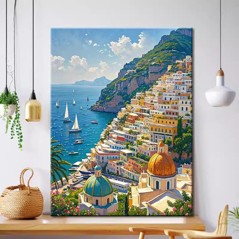 地中海风情装饰画成品仿油画水彩风景建筑清新唯美卧室客厅摆挂画