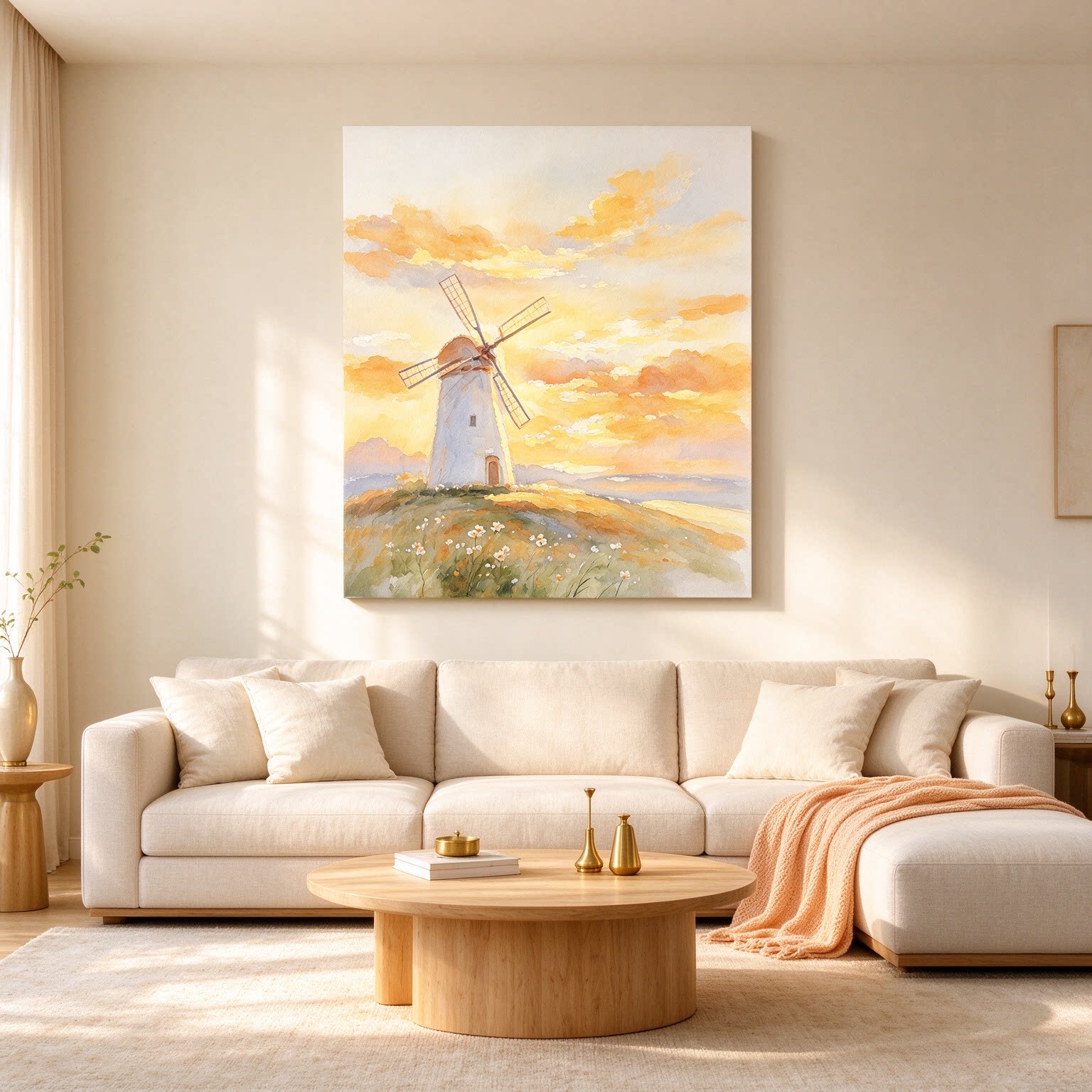 昏黄奶油田园风景装饰画仿油画秋日温馨治愈高级感卧室客厅摆挂画
