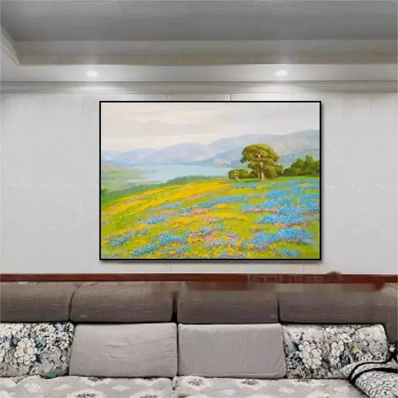 世界名画梵高横版装饰画欧式复古高级感仿油画风景卧室客厅摆挂画