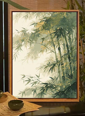 国风竹林装饰画成品仿油画水墨风景意境唯美古典高级卧室客厅挂画