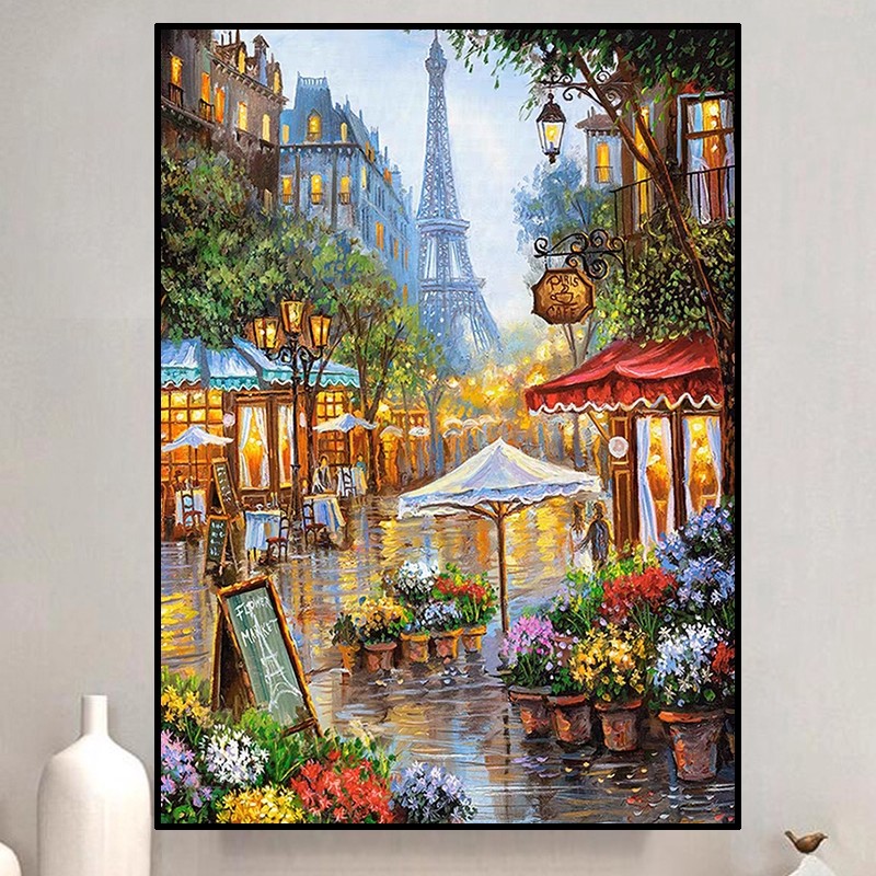 埃菲尔铁塔欧式风格装饰画成品仿油画建筑高级感卧室客厅喷印挂画图片