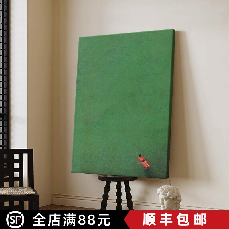 简约高级感抽象艺术装饰画小众仿油画成品绿色卧室客厅玄关摆挂画