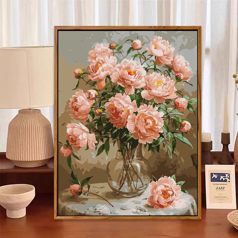 芍药花卉装饰画成品仿油画复古高级感唯美花瓶卧室客厅餐厅摆挂画图片