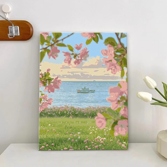 海天一色治愈系装饰画仿油画风景成品小清新花卉唯美卧室客厅挂画图片