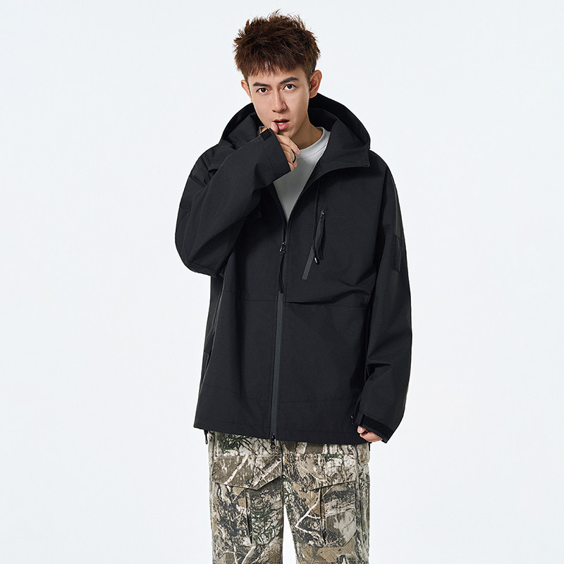 户外防风工装连帽冲锋登山夹克男女休闲宽松潮流秋季2025新款外套