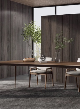 意大利Porada大理石黑胡桃木餐桌意式极简实木餐桌轻奢茶台长餐桌