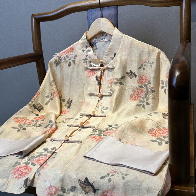 [SPECIAL] MAY IN THE WORLD XIZI NATIONAL STYLE NEW CHINESE RETRO JACQUARD TOP NATIONAL STYLE SUMMER STAND-UP COLLAR TOP