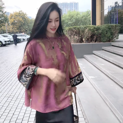 东方扶摇 芳华设计新中式复古提花上衣国风百搭上衣FH-B082