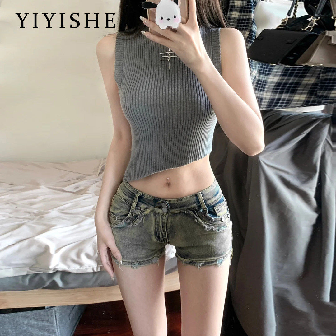 美式复古牛仔短裤女2026夏季新款紧身弹力辣妹性感包臀低腰热裤子