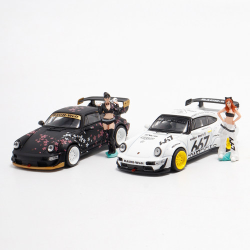 BSC 保时捷911改装RWB964 黑樱花1:64仿真合金汽车模型摆件收藏