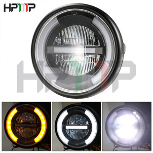 摩托车改装LED复古大灯CG125前照灯哈雷天使眼LED大灯 专供外销