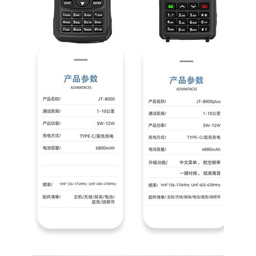 精通8000plus车载大功率uv双段3988对讲机户外10公里自驾航空手台