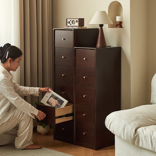 实木床头斗柜客厅桌下轻奢窄边柜缝隙柜沙发多层抽屉式夹缝收纳柜