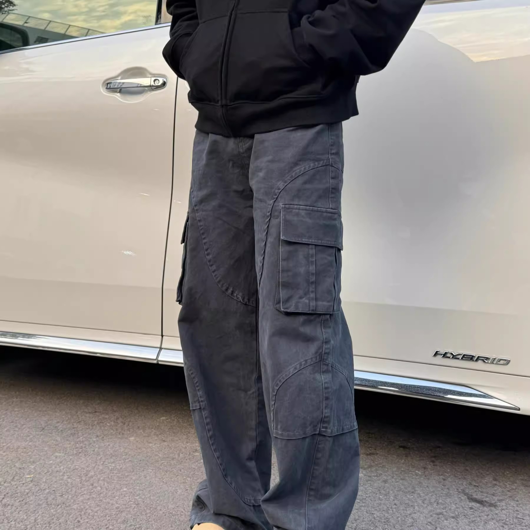 美式复古直筒宽松阔腿多口袋工装裤男潮牌新款休闲垂感拖地长裤子