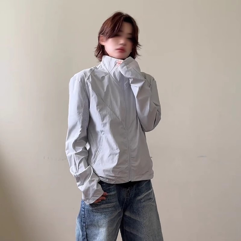 灰色冰丝网眼防晒衣男女户外跑步运动轻薄外套夏季修身速干防晒服