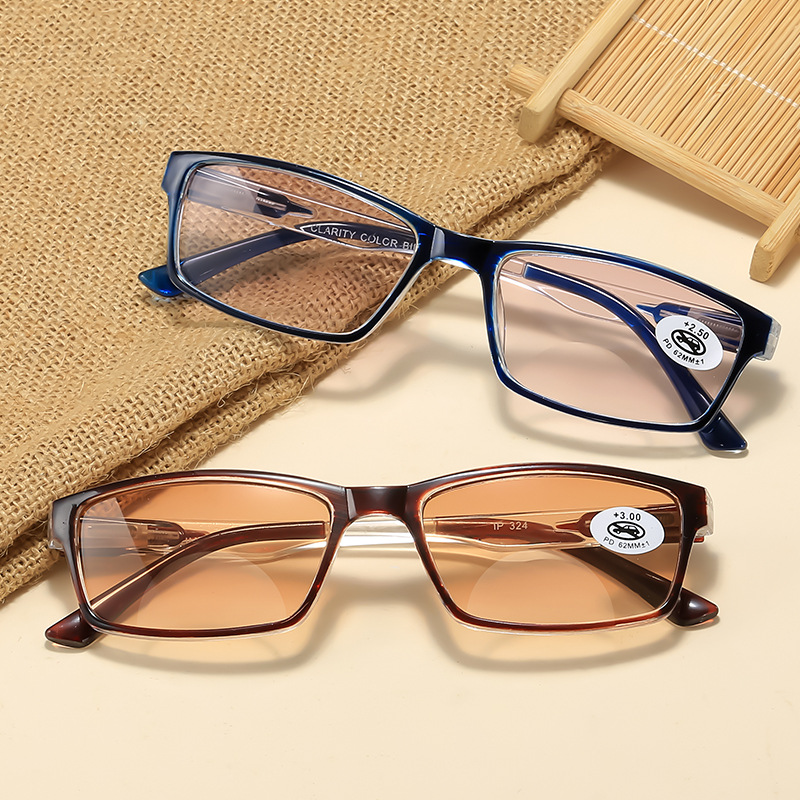 新款方框双光老花镜复古弹簧腿时尚渐变色老花眼镜素颜