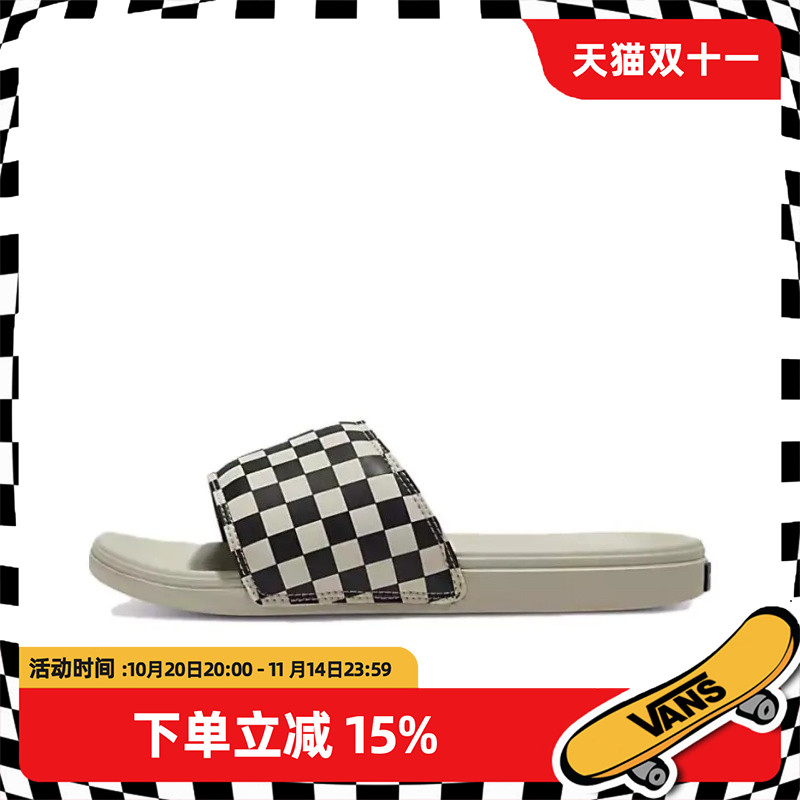 Vans La Costa 休闲舒适经典黑白格百搭静音一字拖鞋男女同款拖鞋