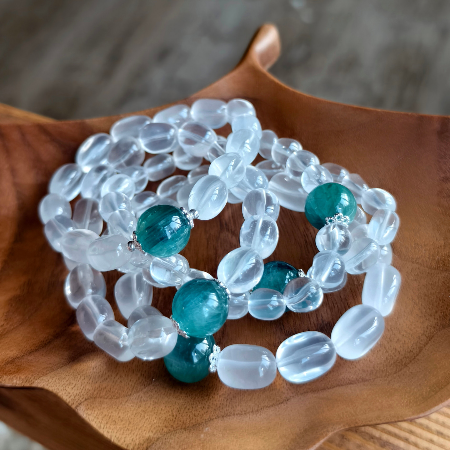 【玉芙蓉·汀兰晓雾】精选奶白晶随形+透体蓝绿晶石手链,饰品/流行首饰/时尚饰品新,手链,淘宝优惠券,粉丝福利购,淘宝优惠卷