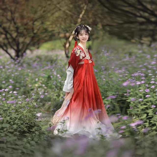 汉虞葵汉服女原创唐制褙子中国风古装超仙齐胸襦裙夏白菜全套