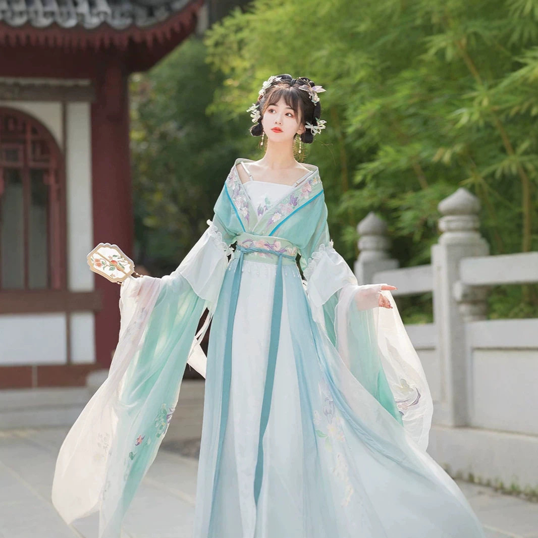 汉虞葵原创汉服女古装魏晋南北朝中国风改良超仙大袖襦齐腰襦裙夏