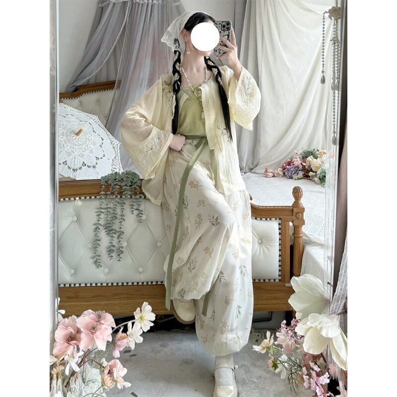 汉虞葵汉服女【淘里淘气】灯笼裤圆领衫刺绣透气套装中国风民族风