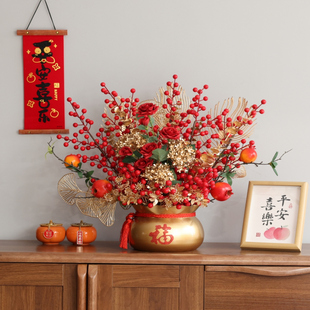 轻奢聚宝盆福桶乔迁之喜入宅花束装饰摆件新年新婚发财果仪式用品