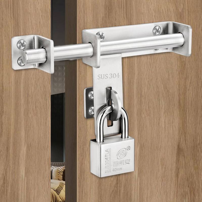 304不锈钢门栓插销门搭锁卡扣防盗大门仓库铁门老式门锁明装插销