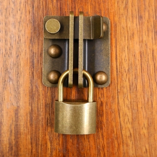 中式 门锁纯铜门栓 家用移门插销式 木门铜锁扣搭扣门扣锁鼻挂锁老式