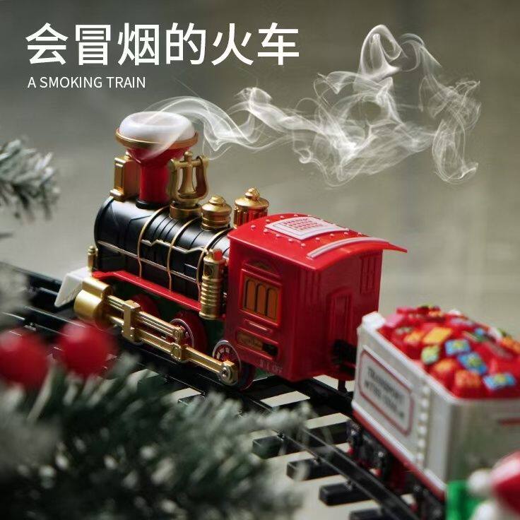 跨境圣诞古典火车冒烟小火车轨道电动灯光音乐冒烟轨道小火车玩具