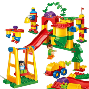 邦宝大颗粒管道游乐场滑梯秋千宝宝早教益智拼插积木儿童玩具6517