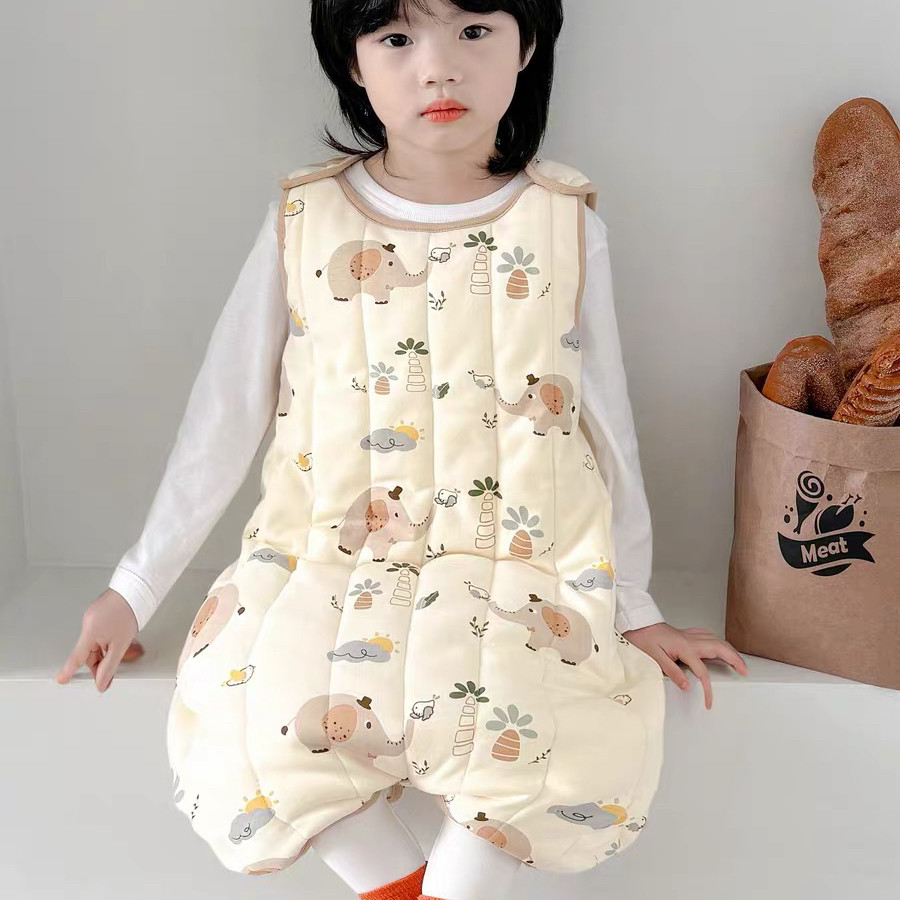 秋冬季男女童宝宝无袖背心式马甲睡袋加厚夹棉儿童防踢被连体睡衣