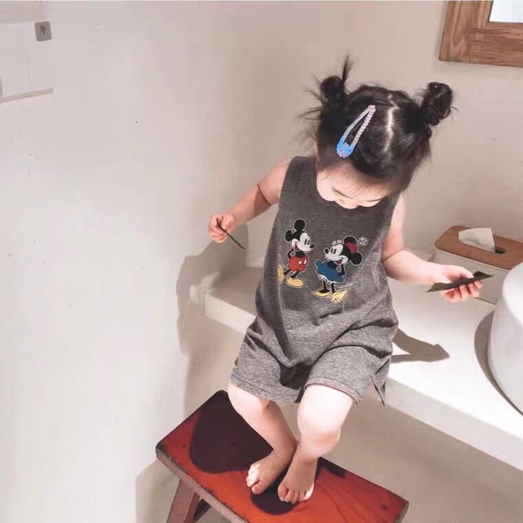春夏纯棉新款女童背心裙米奇米妮宝宝休闲背心裙卡通连衣裙家居服图片