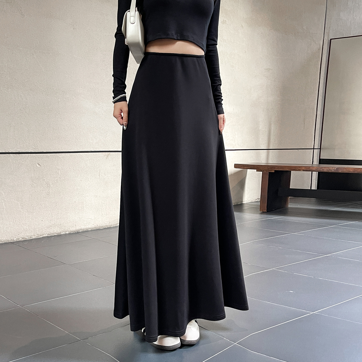 纸片人显瘦高腰气质设计感伞裙