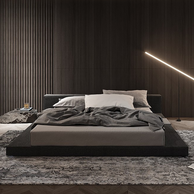 cbd意式简约现代榻榻米落地床矮床主卧床双人软包棉麻布艺床极简