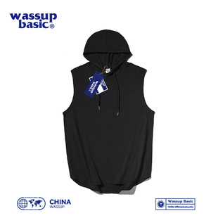 240g纯棉前短后长夏季 WASSUP t恤男帽衫 无袖 坎肩连帽汗背心 BASIC
