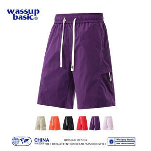 潮牌五分褲 美式 basic冰絲短褲 寬松透氣網(wǎng)眼休閑褲 男生薄款 wassup