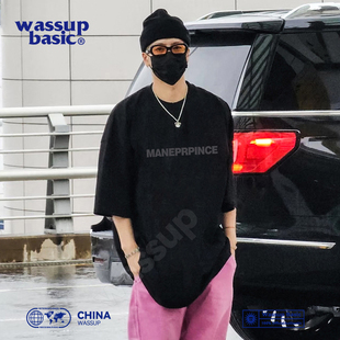 basic 半袖 王嘉尔同款 t恤男夏宽松情侣装 潮牌重磅字母短袖 wassup