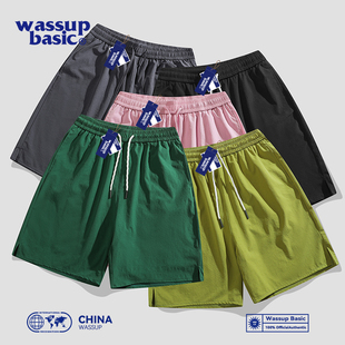純色短褲 寬松運(yùn)動褲 BASIC直筒休閑褲 防水簡約五分褲 男夏季 WASSUP